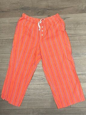 100% Cotton George Coral and Purple Striped Capri Drawstring Lounge Pants